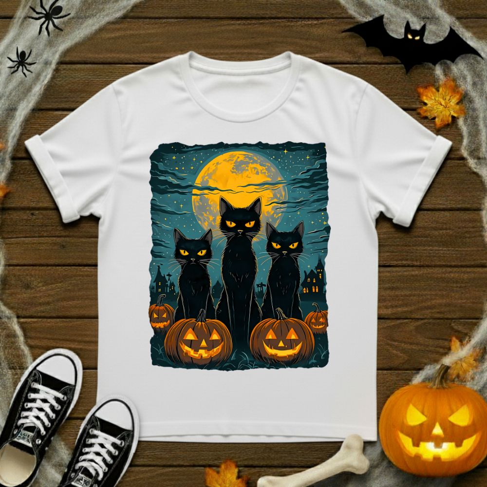 Black Cats In Pumpkin Patch T-Shirt