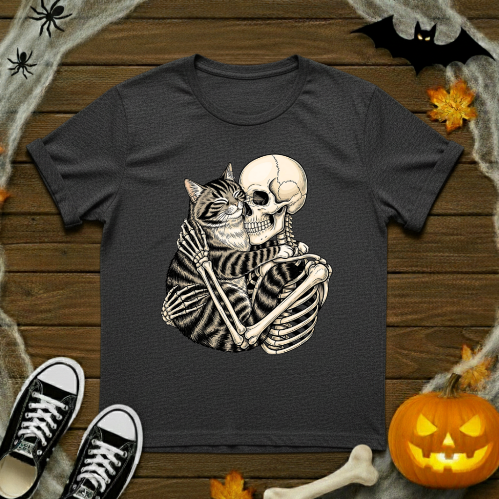 Skeleton Hugging Cat T-Shirt