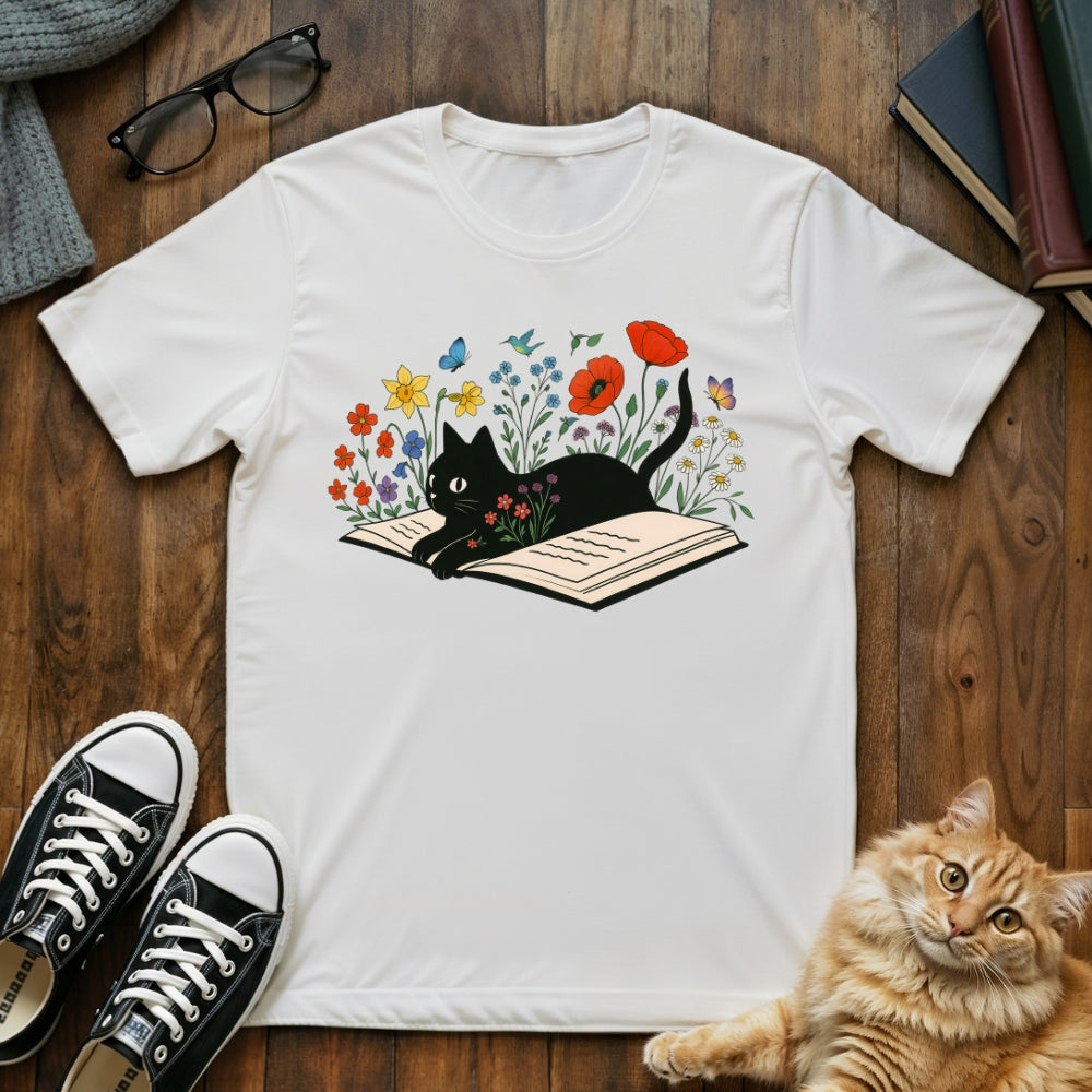 Floral Book Cat T-Shirt