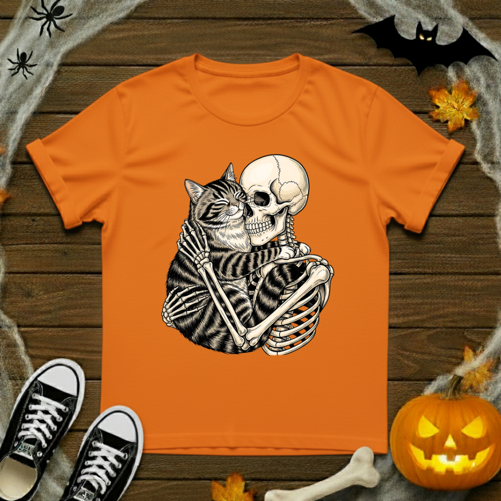 Skeleton Hugging Cat T-Shirt