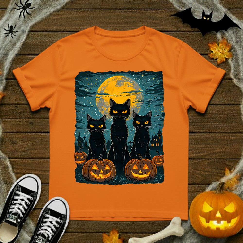 Black Cats In Pumpkin Patch T-Shirt