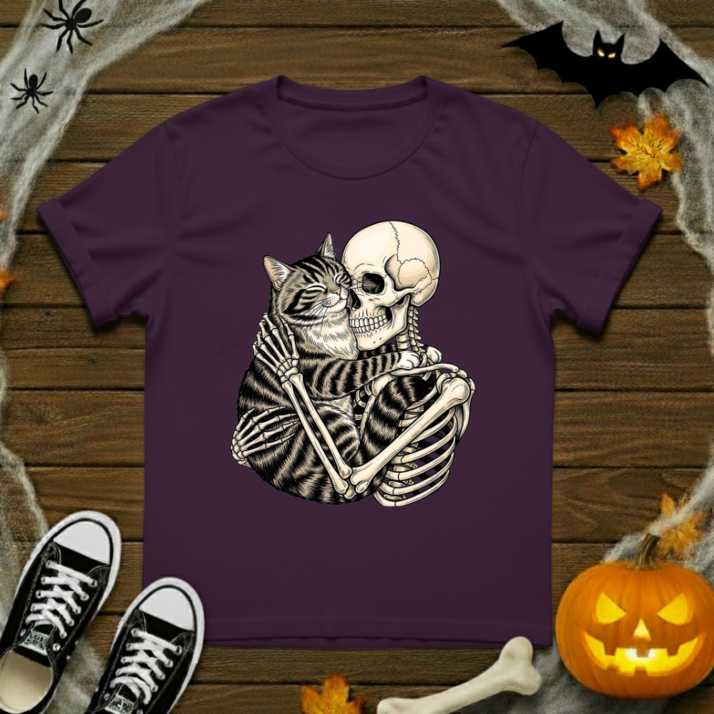 Skeleton Hugging Cat T-Shirt