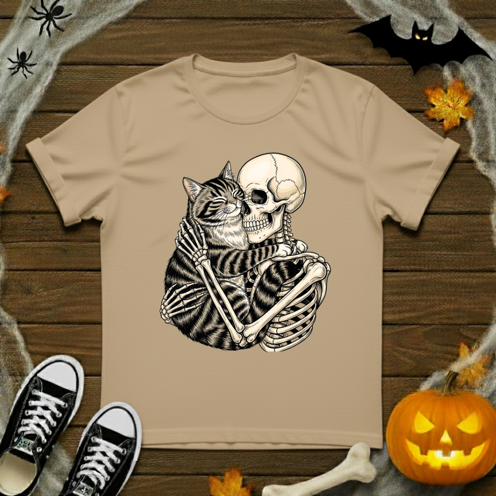 Skeleton Hugging Cat T-Shirt