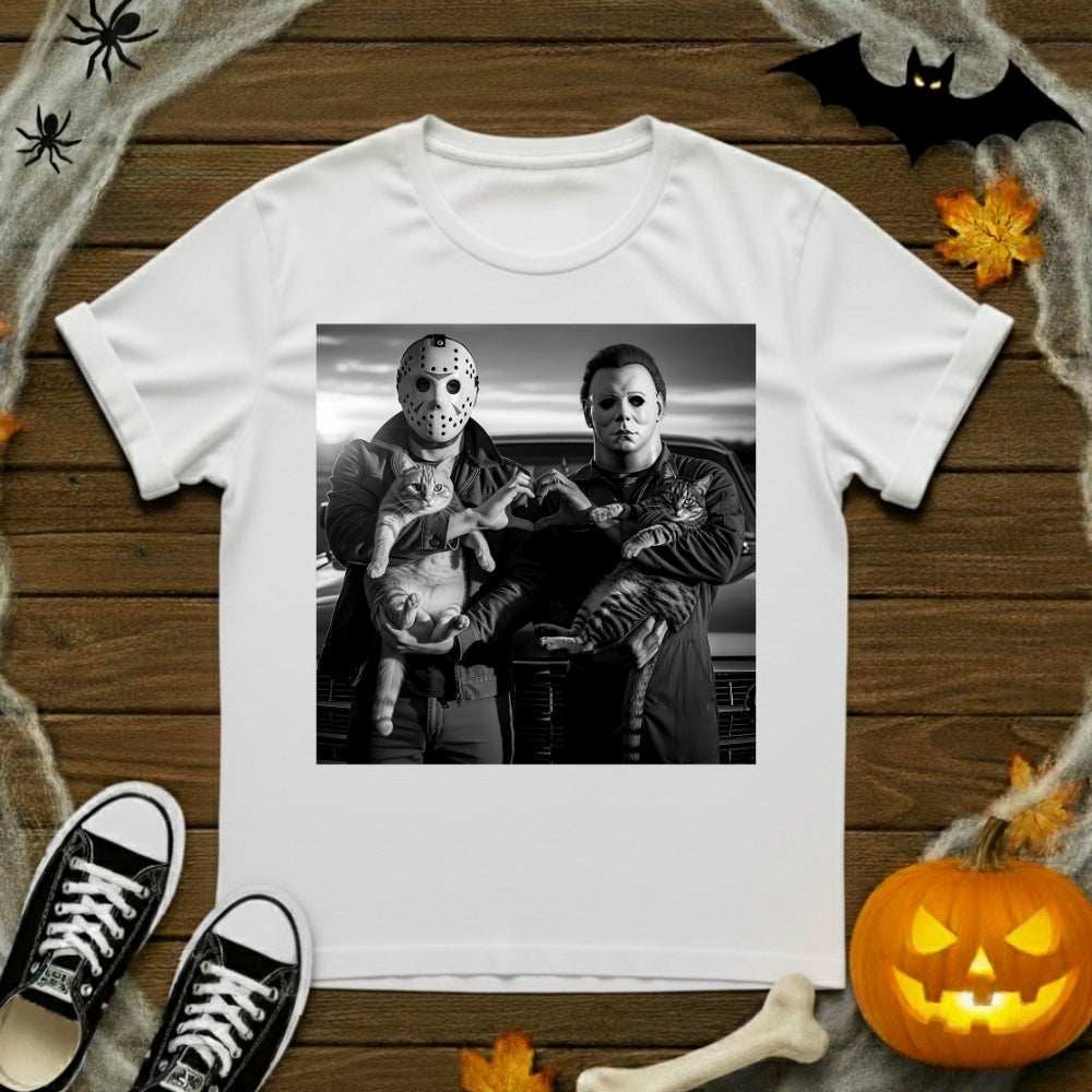Michael Myers & Jason Voorhees With Cats T-Shirt