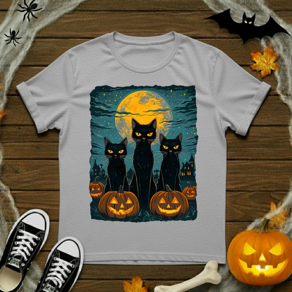 Black Cats In Pumpkin Patch T-Shirt