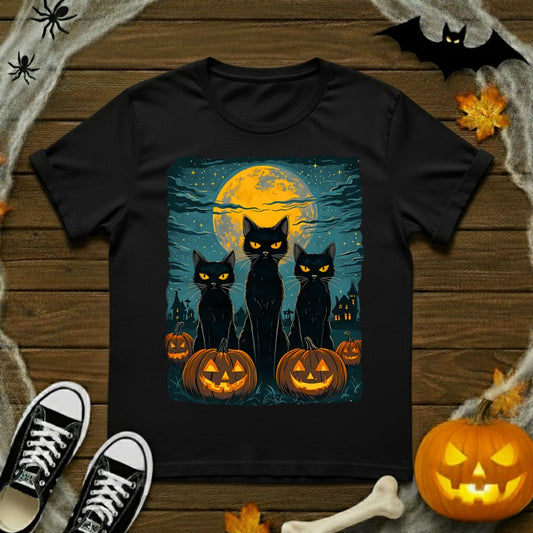 Black Cats In Pumpkin Patch T-Shirt