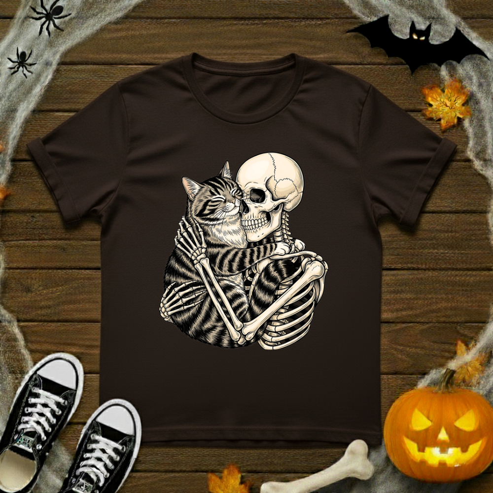 Skeleton Hugging Cat T-Shirt