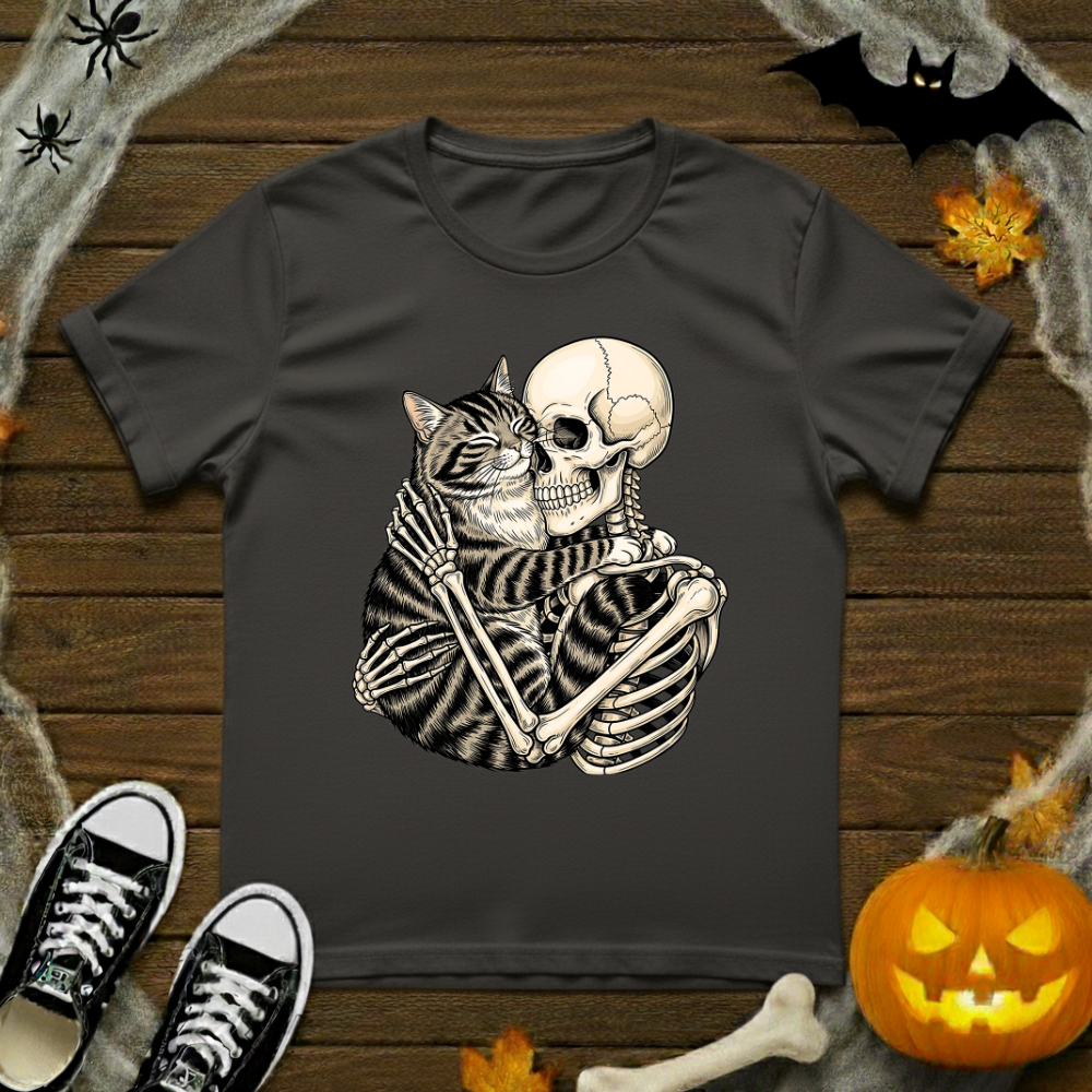 Skeleton Hugging Cat T-Shirt