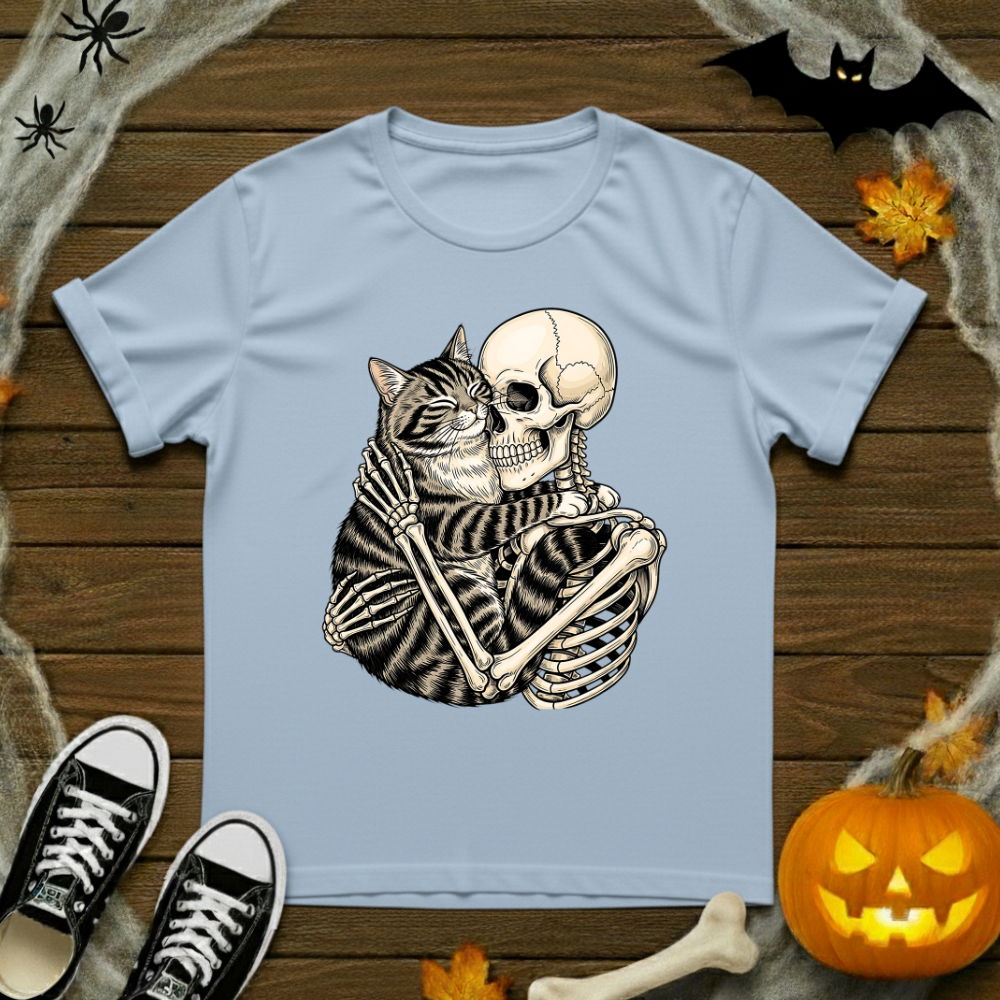 Skeleton Hugging Cat T-Shirt