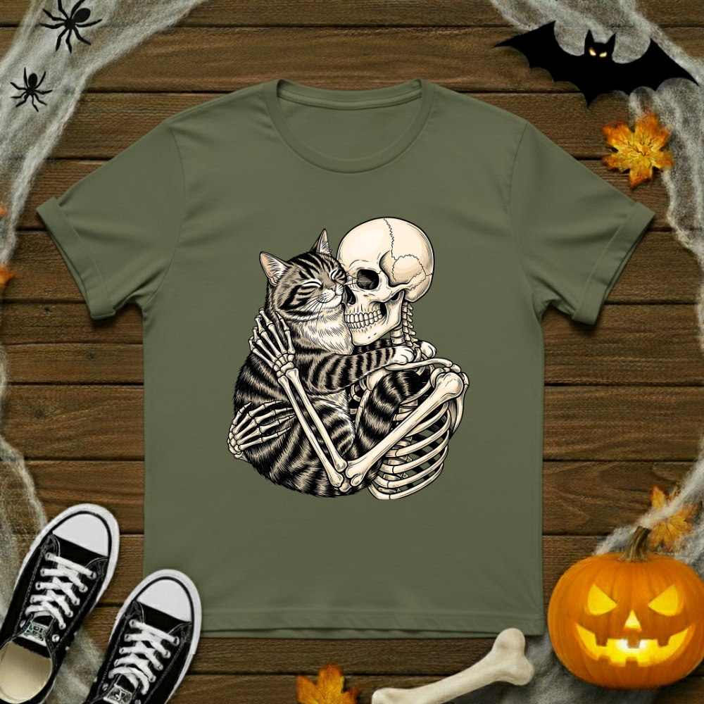 Skeleton Hugging Cat T-Shirt