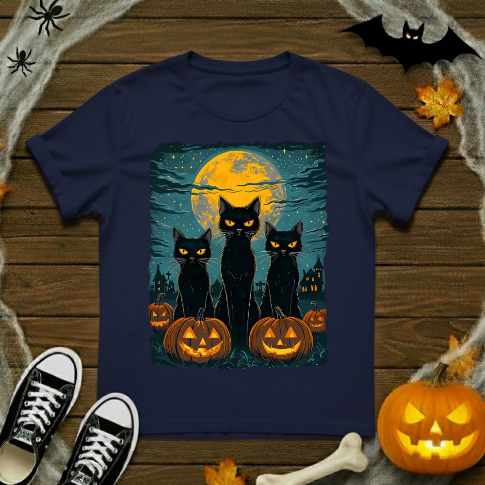 Black Cats In Pumpkin Patch T-Shirt