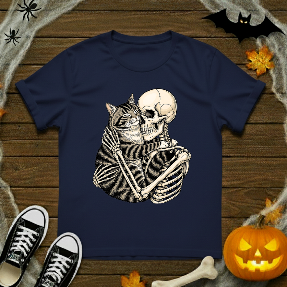 Skeleton Hugging Cat T-Shirt