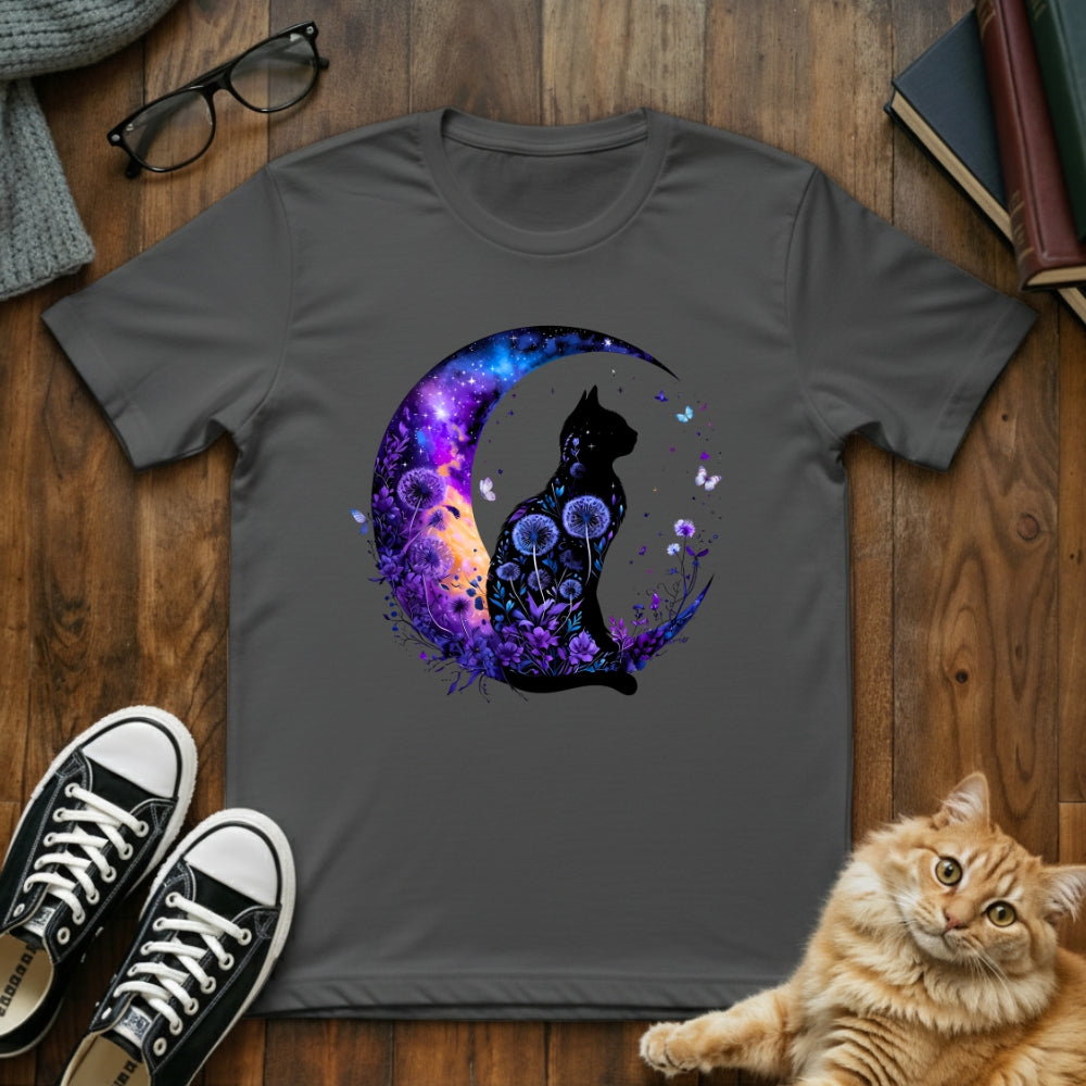 Floral Black Cat Moon T-Shirt