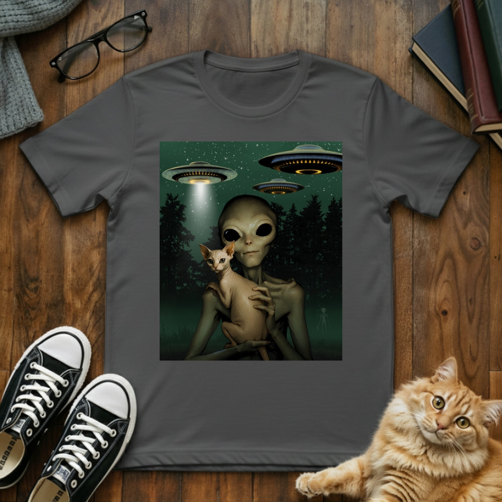 Alien & Sphynx Cat UFO T-Shirt