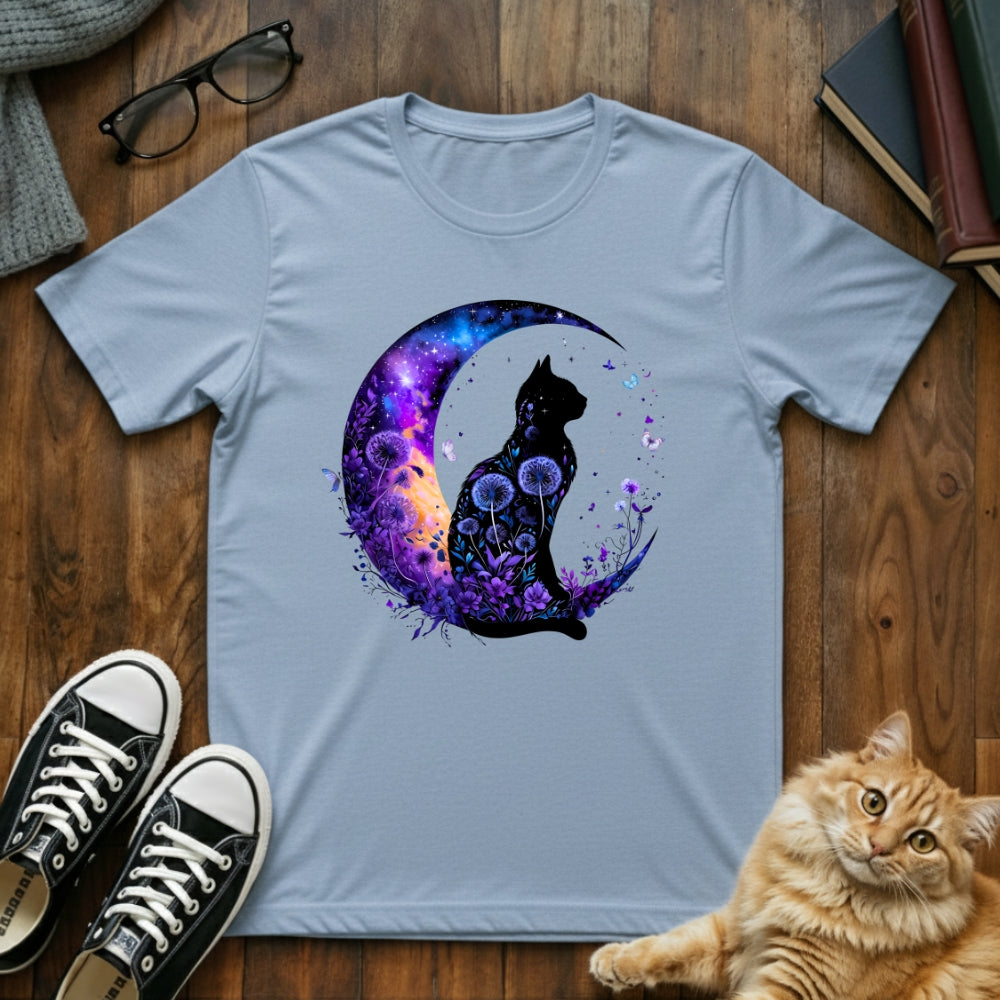 Floral Black Cat Moon T-Shirt