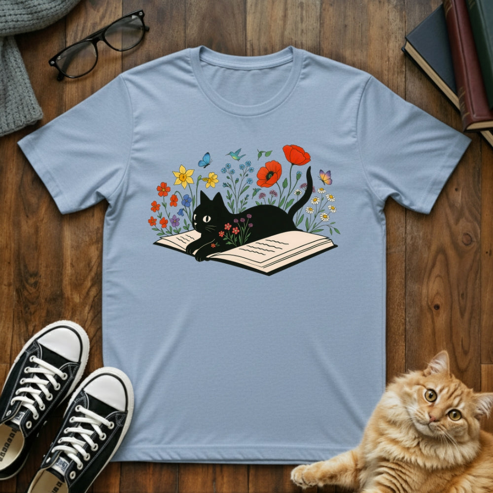 Floral Book Cat T-Shirt