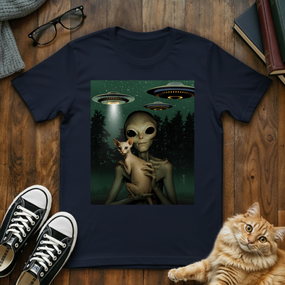 Alien & Sphynx Cat UFO T-Shirt