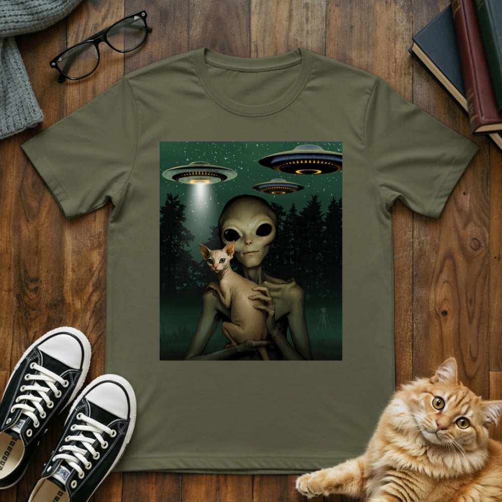 Alien & Sphynx Cat UFO T-Shirt
