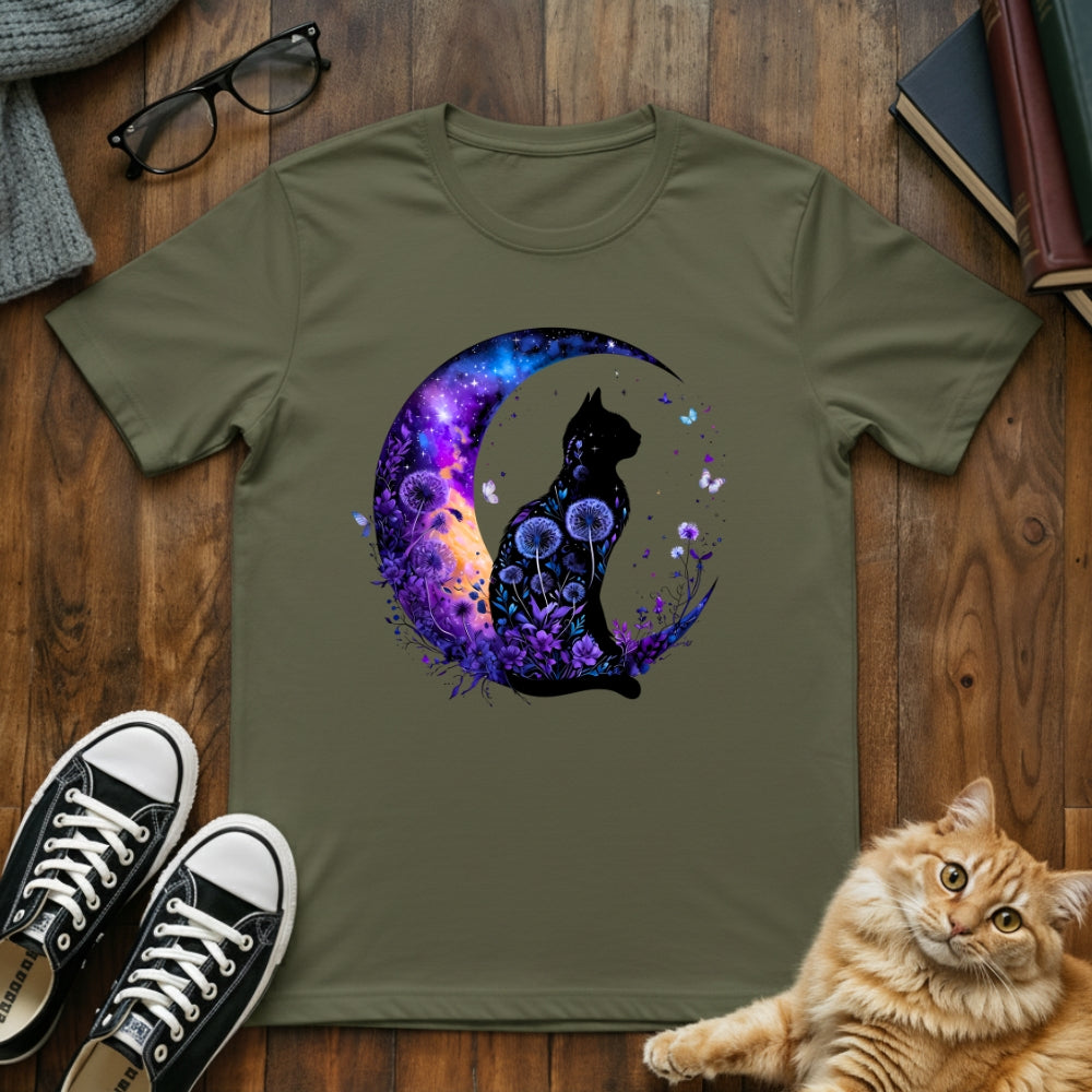 Floral Black Cat Moon T-Shirt