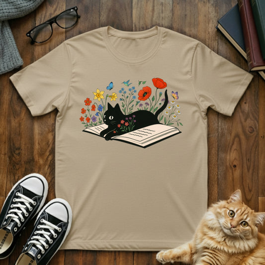 Floral Book Cat T-Shirt