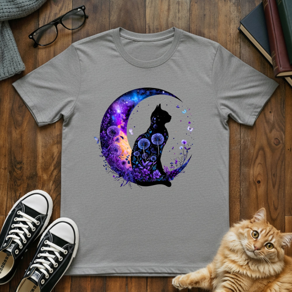 Floral Black Cat Moon T-Shirt