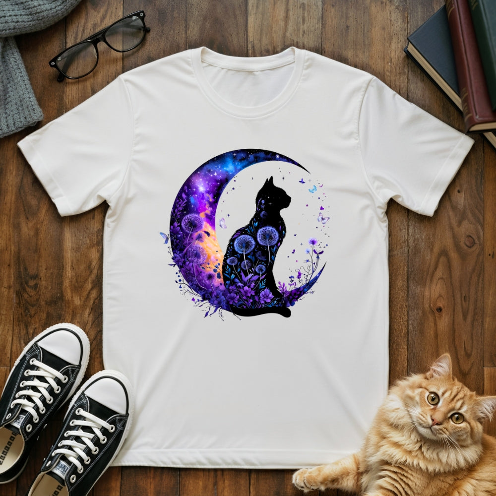 Floral Black Cat Moon T-Shirt