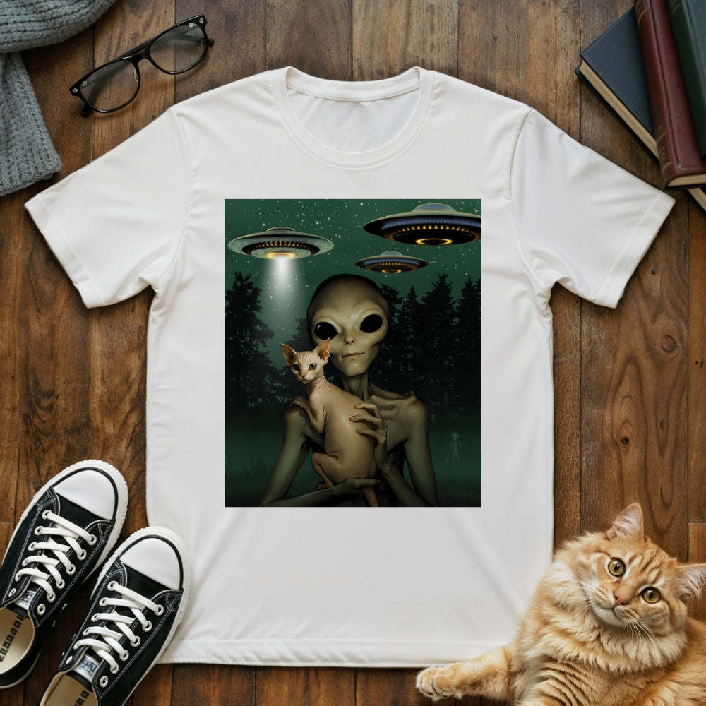 Alien & Sphynx Cat UFO T-Shirt