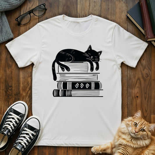 Sleepy Cat Book Lover T-Shirt